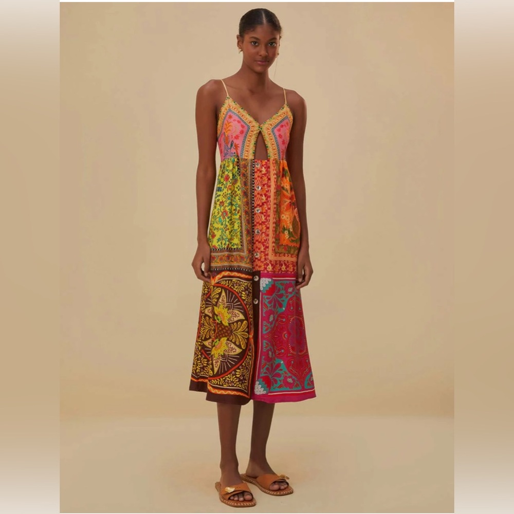 FARM Rio Colorful Patchwork Midi Dress